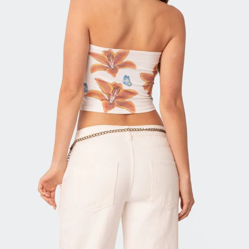 White tube top with flower pattern
