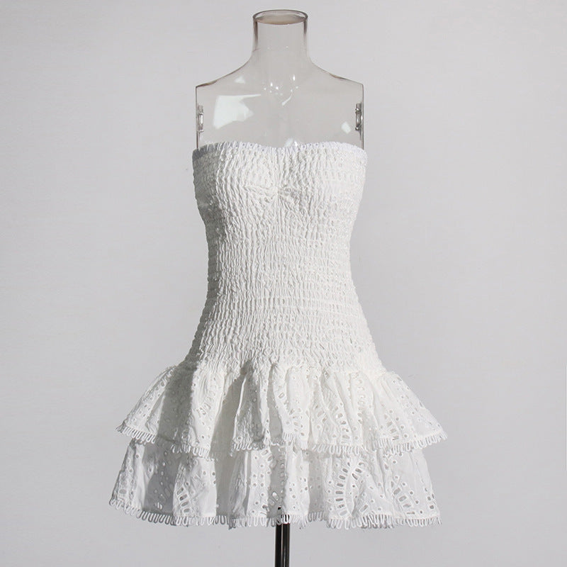Fitted dress with pleated ruffles 'Marie'